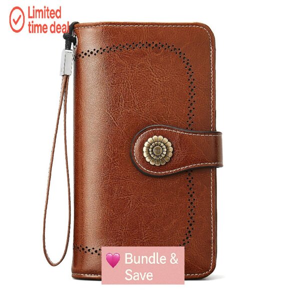 Leather RFID Blocking Wallet with Wrist Strap, 23 Card Slots, Large Capacity - Picture 1 of 8